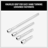 4-Piece 1/4 Inch Drive Socket Extension Bar Set, Chrome Vanadium Steel Ratchet Extensions in 50mm, 75mm, 100mm and 150mm with Spring Ball Detent