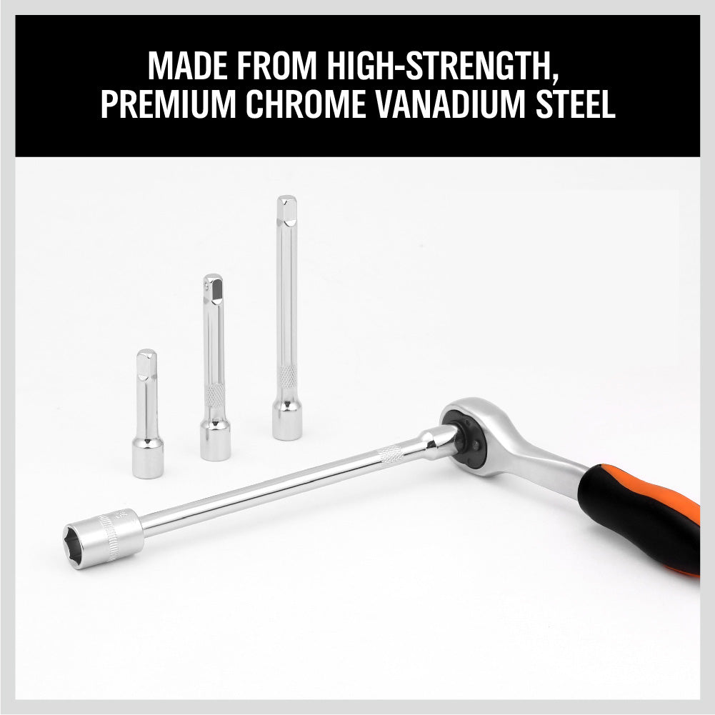 4-Piece 1/4 Inch Drive Socket Extension Bar Set, Chrome Vanadium Steel Ratchet Extensions in 50mm, 75mm, 100mm and 150mm with Spring Ball Detent