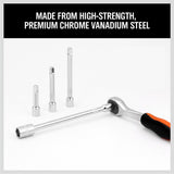 4-Piece 1/4 Inch Drive Socket Extension Bar Set, Chrome Vanadium Steel Ratchet Extensions in 50mm, 75mm, 100mm and 150mm with Spring Ball Detent