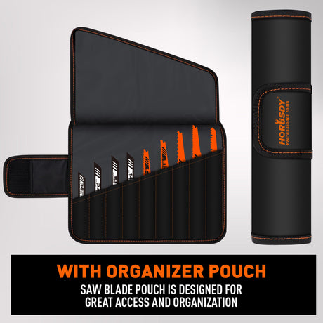 40 piece reciprocating saw blades set with organizer pouch for wood cutting, metal cutting, pruning, demolition and general purpose Sawzall applications