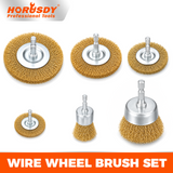 6-piece carbon steel wire wheel and cup brush set with 1/4-inch hex shank for drill, rust removal, paint stripping and metal cleaning