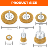 6-piece carbon steel wire wheel and cup brush set with 1/4-inch hex shank for drill, rust removal, paint stripping and metal cleaning