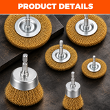 6-piece carbon steel wire wheel and cup brush set with 1/4-inch hex shank for drill, rust removal, paint stripping and metal cleaning
