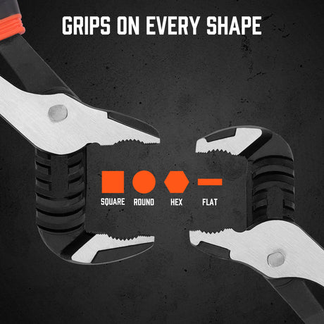 2-piece set of Groove Joint Pliers featuring 8-inch and 10-inch sizes with non-slip heavy-duty grip.