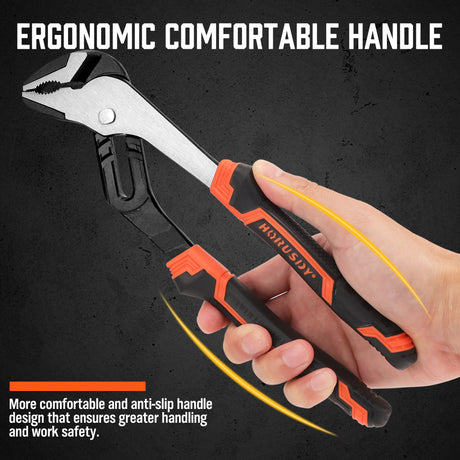 2-piece set of Groove Joint Pliers featuring 8-inch and 10-inch sizes with non-slip heavy-duty grip.