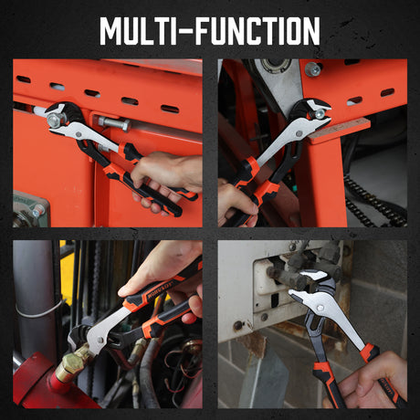 2-piece set of Groove Joint Pliers featuring 8-inch and 10-inch sizes with non-slip heavy-duty grip.