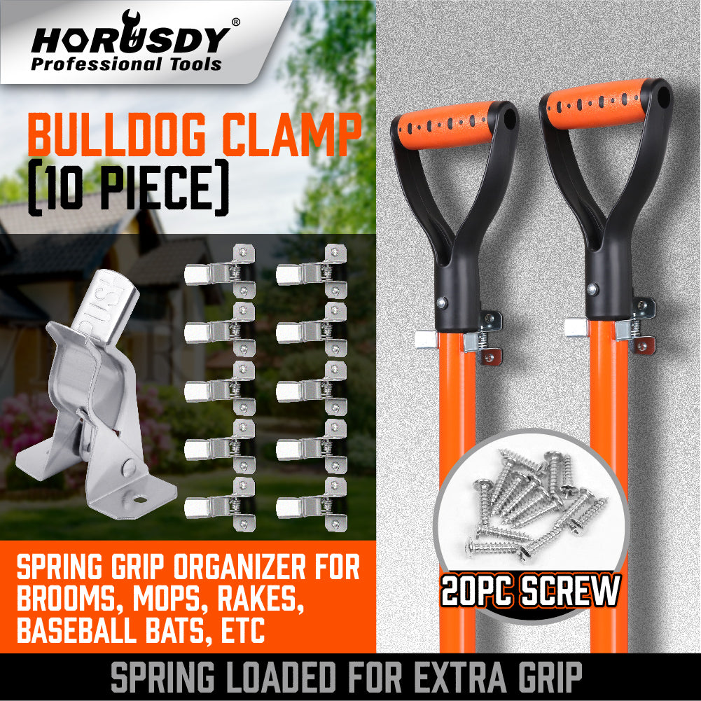 10 Pack Metal Bulldog Clamps, Spring Loaded Wall Mounted Broom and Mop Holder Clips for Garage and Garden Tool Storage