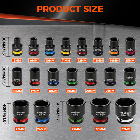 35-piece 1/2-inch drive metric impact socket set with 8-32mm CR-V 6-point deep and shallow sockets and carry case