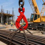 G80 clevis self-locking lifting hook with powder-coated finish and secure locking gate for chain rigging, hoisting and material handling