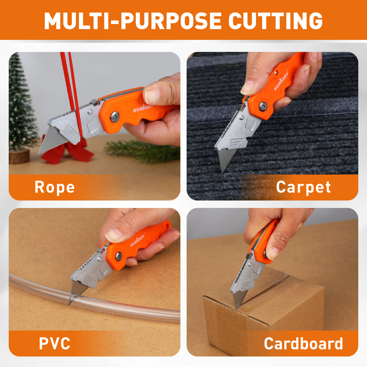 4Pc Folding Utility Knife Set | Quick-Change Box Cutter with 10 Extra Blades | Includes Storage Bag