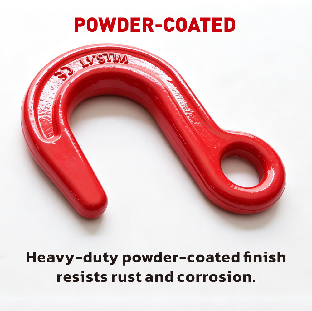 large opening eye hook with heavy-duty powder-coated finish for rigging, lifting, cargo securement and material handling
