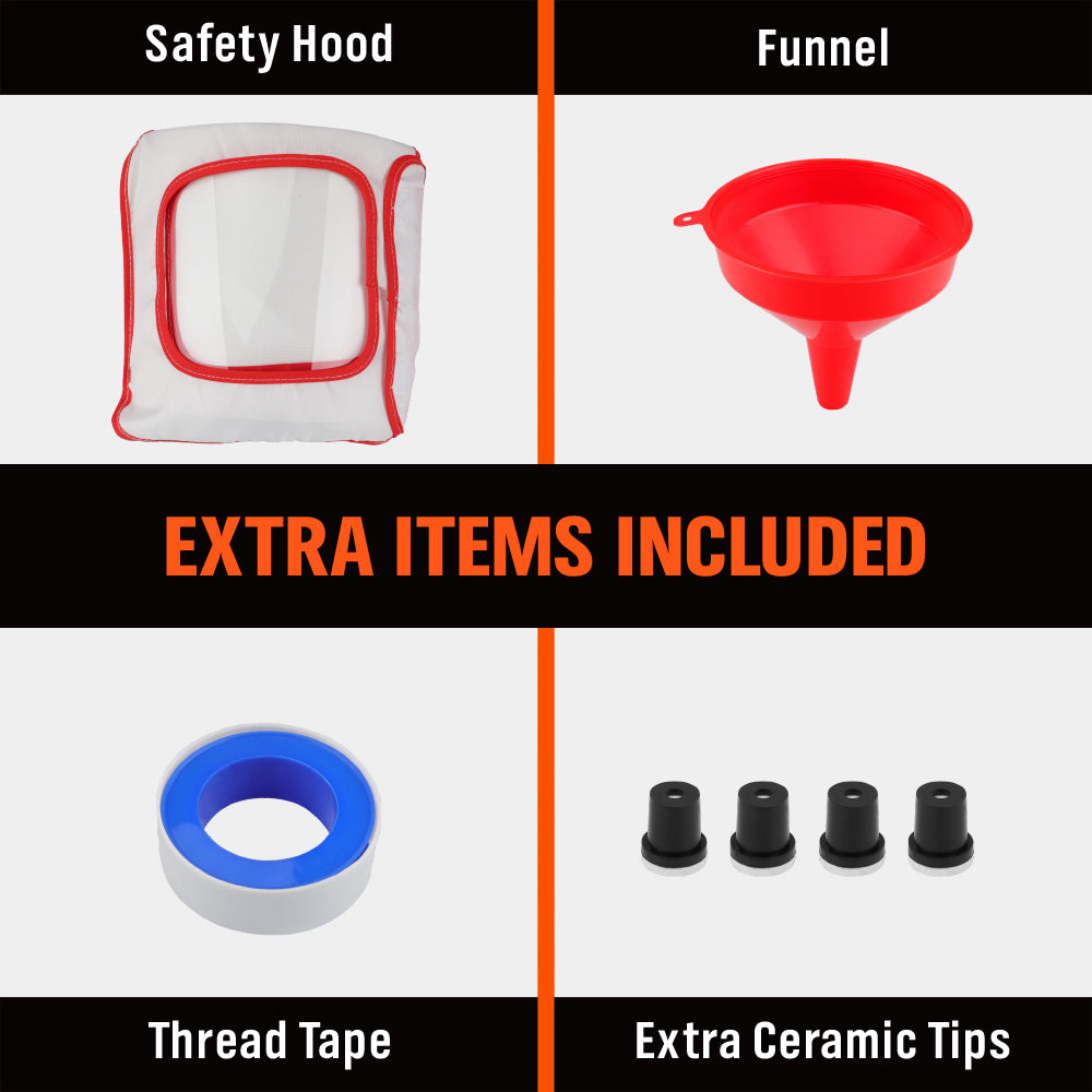 HORUSDY 40L sand blasting tank, featuring a high-pressure abrasive blaster with a 60-125 PSI working range, durable rubber wheels, and a 40L media capacity for heavy-duty surface cleaning.