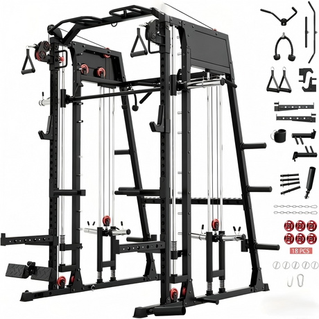 all in one smith machine power rack home gym with cable system dual pulley multifunction workout equipment