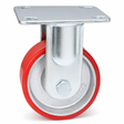 4 inch heavy duty fixed caster wheel with red PU iron core wheel, steel plate mount and 1500 lb per wheel load capacity