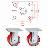 4 inch heavy duty fixed caster wheel with red PU iron core wheel, steel plate mount and 1500 lb per wheel load capacity