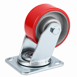 4 inch heavy duty swivel caster wheel with red PU iron core wheel, steel plate mount and brake or no-brake options
