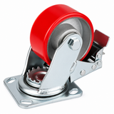4 inch heavy duty swivel caster wheel with red PU iron core wheel, steel plate mount and brake or no-brake options