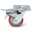 4 inch heavy duty swivel caster wheel with red PU iron core wheel, steel plate mount and brake or no-brake options