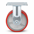5 inch heavy duty fixed caster wheel with red PU iron core wheel, steel plate mount and 1500 lb load capacity