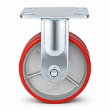 5 inch heavy duty fixed caster wheel with red PU iron core wheel, steel plate mount and 1500 lb load capacity
