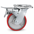 5 inch heavy duty swivel caster wheel with red PU iron core wheel, steel plate mount and brake or no-brake options