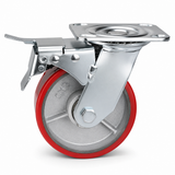 5 inch heavy duty swivel caster wheel with red PU iron core wheel, steel plate mount and brake or no-brake options