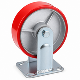 6 inch heavy duty fixed caster wheel with red PU iron core wheel, steel plate mount and 1720 lb load capacity