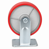 6 inch heavy duty fixed caster wheel with red PU iron core wheel, steel plate mount and 1720 lb load capacity