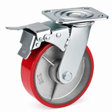 6 inch heavy duty swivel caster wheel with red PU iron core wheel, steel plate mount and brake or no-brake options