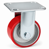 4 inch heavy duty fixed caster wheel with red PU iron core wheel, steel plate mount and 1500 lb per wheel load capacity