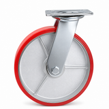 8 inch heavy duty swivel caster wheel with red PU iron core wheel, steel plate mount and brake or no-brake options
