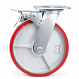 8 inch heavy duty swivel caster wheel with red PU iron core wheel, steel plate mount and brake or no-brake options