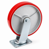8 inch heavy duty swivel caster wheel with red PU iron core wheel, steel plate mount and brake or no-brake options