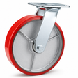 8 inch heavy duty swivel caster wheel with red PU iron core wheel, steel plate mount and brake or no-brake options