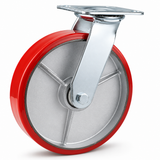 8 inch heavy duty swivel caster wheel with red PU iron core wheel, steel plate mount and brake or no-brake options