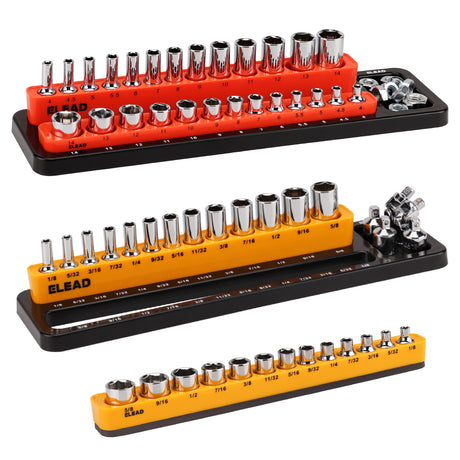 1/4-inch magnetic detachable socket organizer set for metric and SAE sockets, heavy-duty tray for toolboxes, carts, and workshop storage