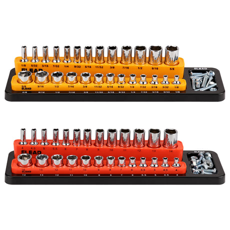 1/4-inch magnetic detachable socket organizer set for metric and SAE sockets, heavy-duty tray for toolboxes, carts, and workshop storage