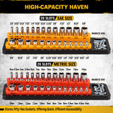 1/4-inch magnetic detachable socket organizer set for metric and SAE sockets, heavy-duty tray for toolboxes, carts, and workshop storage