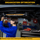 1/4-inch magnetic detachable socket organizer set for metric and SAE sockets, heavy-duty tray for toolboxes, carts, and workshop storage