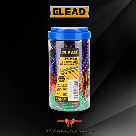 20-piece heavy duty bungee cord set with double hook design, 8mm elastic cords in multiple lengths for cargo tie down and storage