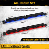 magnetic aluminium bit rail organizer set for 1/4 inch driver bits in red and blue