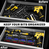 magnetic aluminium bit rail organizer set for 1/4 inch driver bits in red and blue