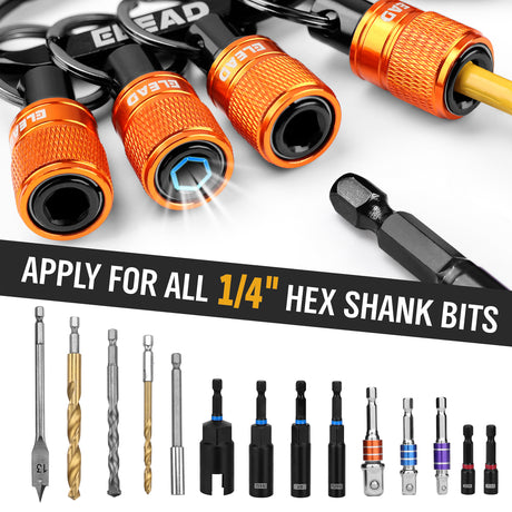 ELEAD 6-pack drill bit holder with quick release carabiner, 1/4 inch hex shank organisers for screwdriver and drill accessories