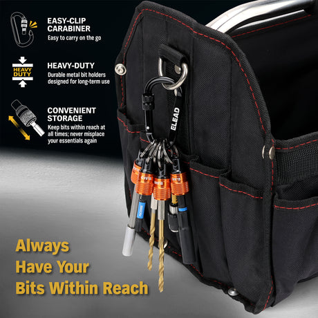 ELEAD 6-pack drill bit holder with quick release carabiner, 1/4 inch hex shank organisers for screwdriver and drill accessories