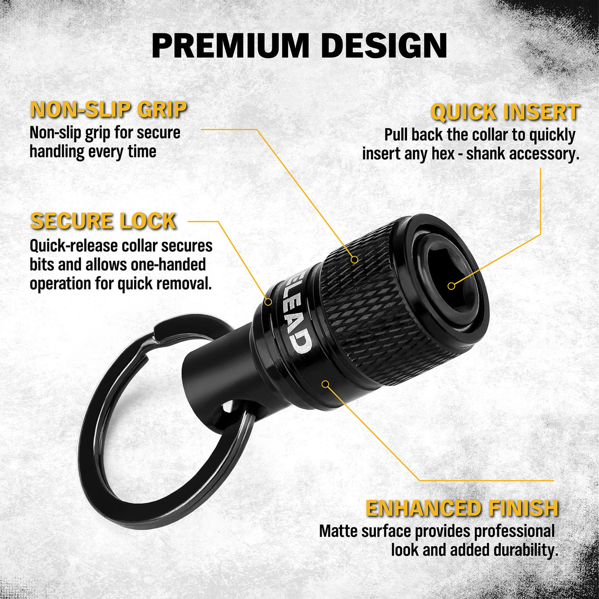 ELEAD 6-pack black drill bit holder with quick release carabiner, 1/4 inch hex shank organisers for screwdriver and drill accessories