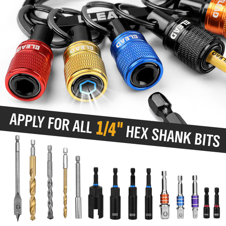 ELEAD 6-pack multi-colour drill bit holder with quick release carabiner, 1/4 inch hex shank organisers for screwdriver and drill accessories
