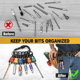 ELEAD 6-pack multi-colour drill bit holder with quick release carabiner, 1/4 inch hex shank organisers for screwdriver and drill accessories