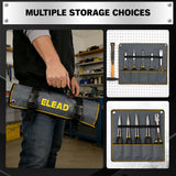 ELEAD 5-piece 11 inch long reach needle nose pliers set with straight, 45° and 90° bent jaws, magnetic racks and rolling pouch