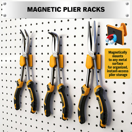 ELEAD 3 piece 11 inch long reach pliers set with straight 45 and 90 degree needle nose pliers magnetic racks and storage pouch