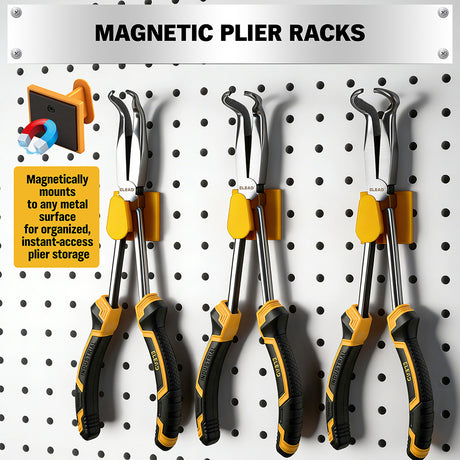 3-piece 11-inch hose gripper plier set with magnetic racks and rolling pouch for automotive hose clamp removal and small ring gripping